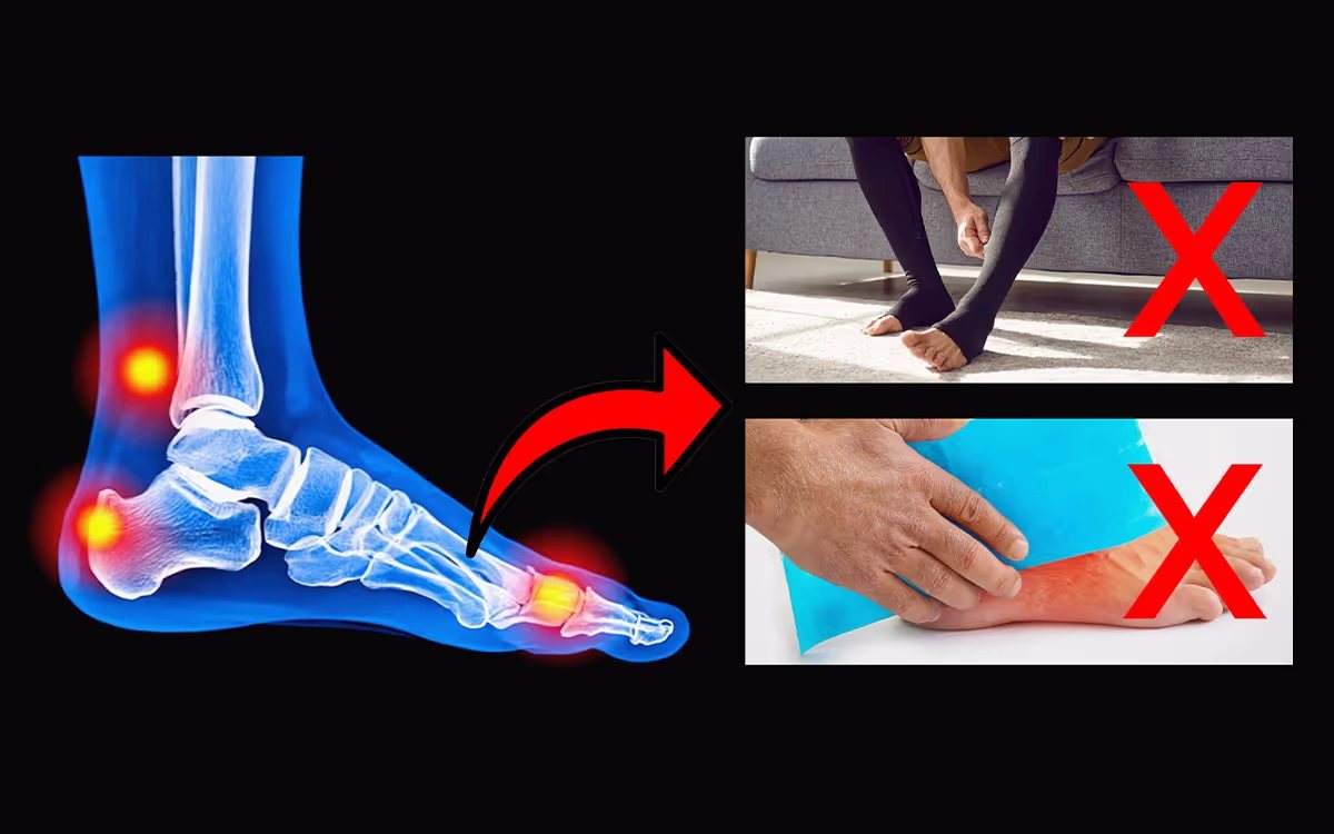 An illustration of the pressure points in the foot and ankle, beside two remedies marked as ineffective